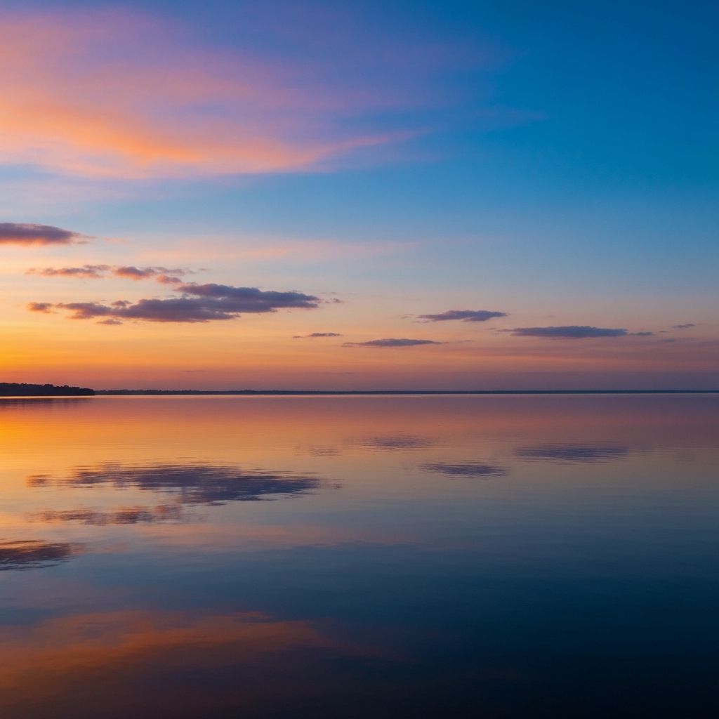 Sunrise over calm water representing renewal and peace